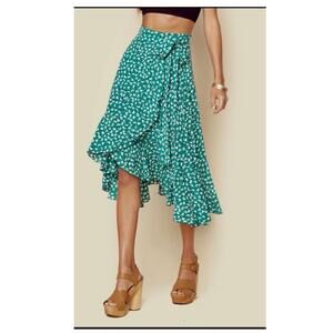 Faithfull The Brand Tramonti Green Midi Wrap Skirt Midi Ruffle Size Medium